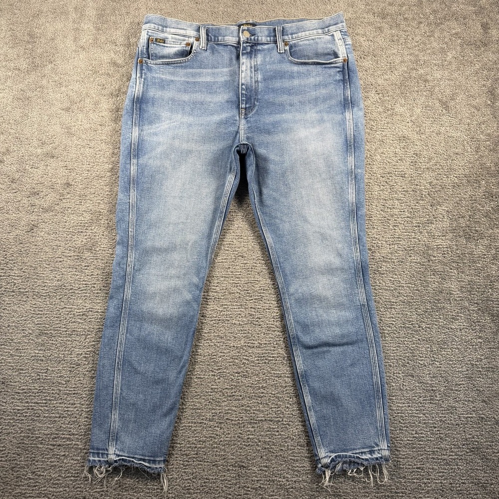Polo Ralph Lauren Tompkins Mid Rise Skinny Crop Jeans Light Wash Raw Hem Sz 33